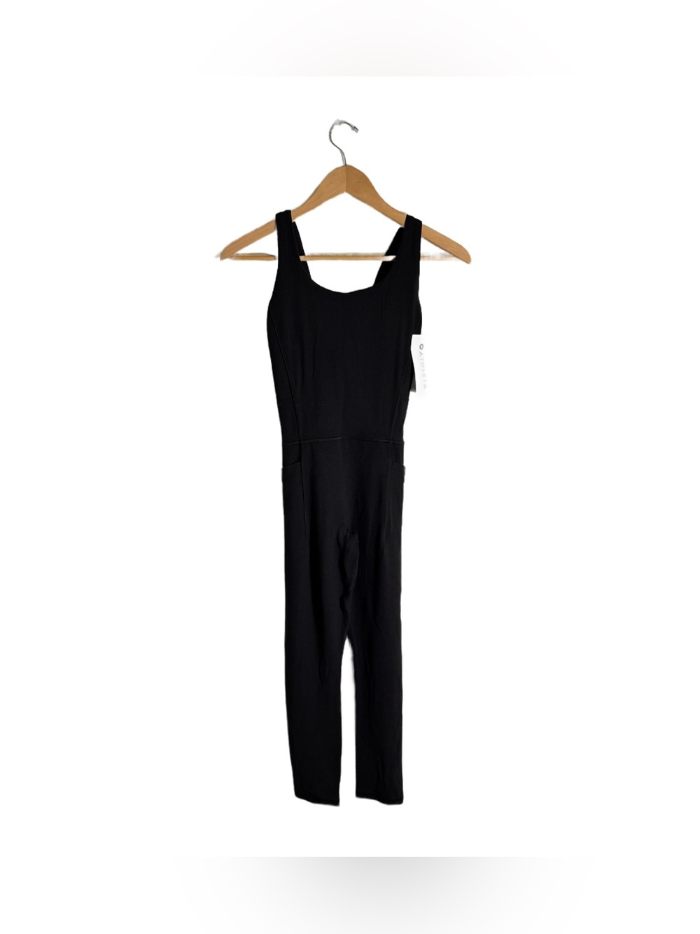 Athleta Salutation Bodysuit Women's XS Black Stretch Pockets Yoga Pilates NWT - Picture 2 of 7